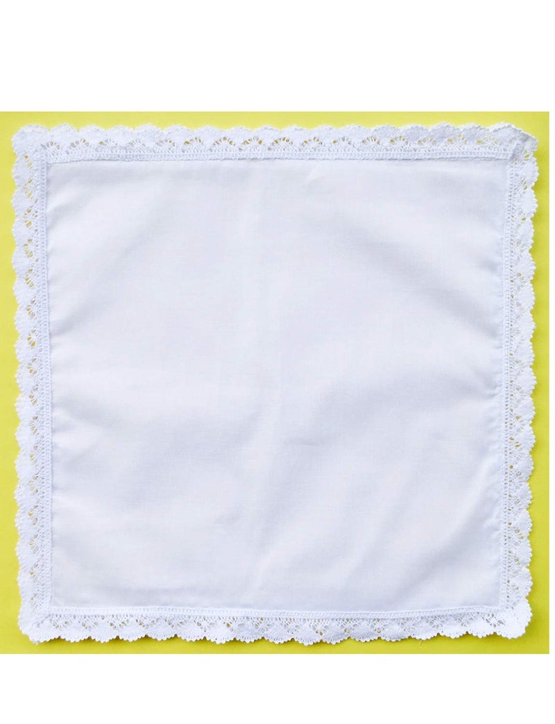 MemoryHanky Ladies Bridal Wedding Crochet Lace Handkerchiefs 60s Cotton Hankies Size 11.8" - Image 5